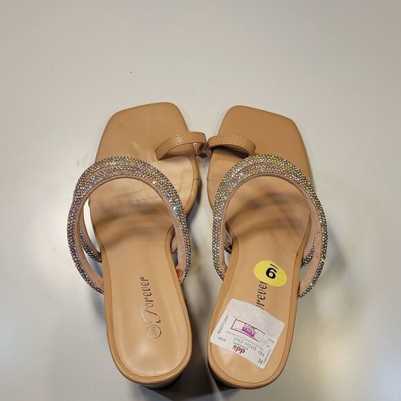 BRAND NEW FOREVER SLIPPERS   PEEP TOE DOUBLE STRAP GLITTER EMBROIDERY SANDAL - Picture 7 of 16